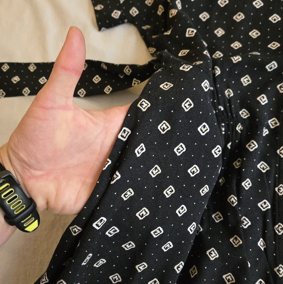 LOFT Black White Diamond Print Belted Button Down Midi Dress MI3 - Picture 12 of 15